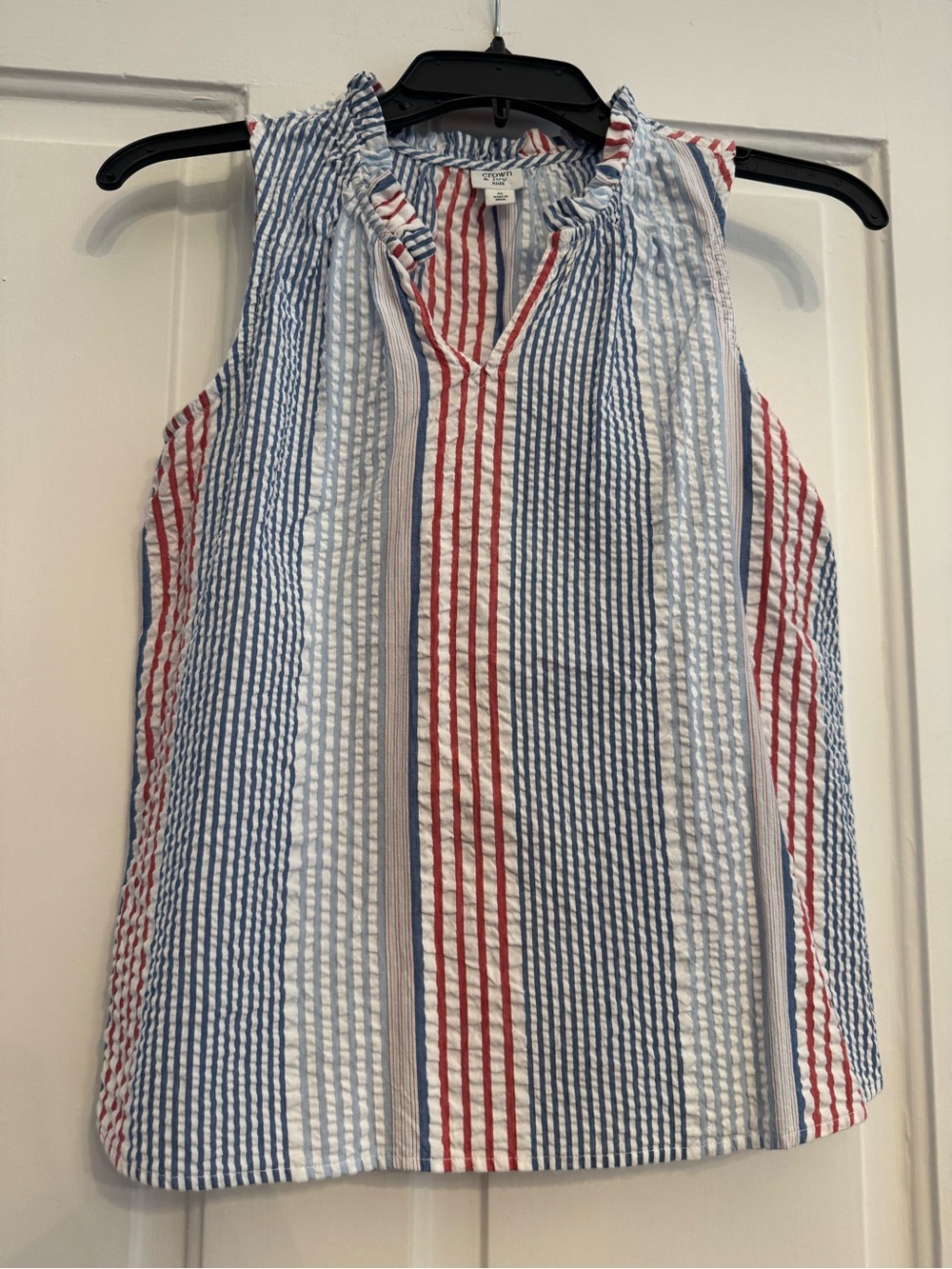 crown & ivy kids Red, Blue & White Striped Ruffle Neck Sleeveless Top
